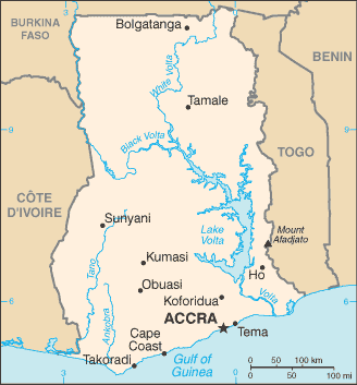 Mapa territorial global de Ghana Mapa del territorio actual de Ghana