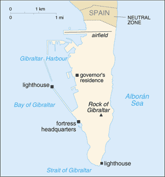 Mapa territorial global de Gibraltar Mapa del territorio actual de Gibraltar