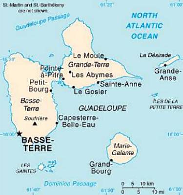 Mapa territorial global de Guadalupe Mapa del territorio actual de Guadalupe