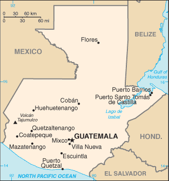 Mapa territorial global de Guatemala Mapa del territorio actual de Guatemala
