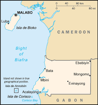 Mapa territorial global de Guinea Ecuatorial Mapa del territorio actual de Guinea Ecuatorial