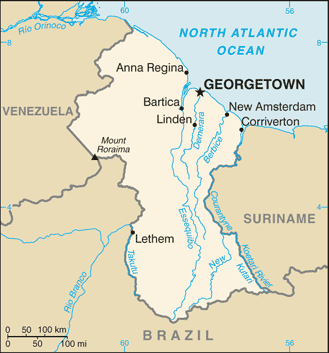 Mapa territorial global de Guyana Mapa del territorio actual de Guyana