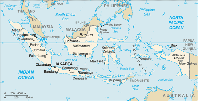 Mapa territorial global de Indonesia Mapa del territorio actual de Indonesia