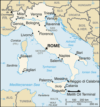 Mapa territorial global de Italia Mapa del territorio actual de Italia