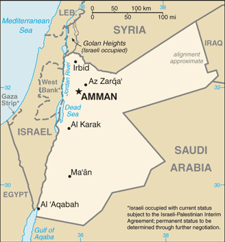 Mapa territorial global de Jordania Mapa del territorio actual de Jordania