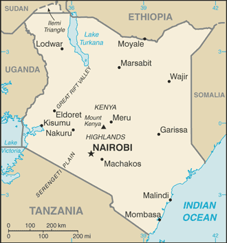 Mapa territorial global de Kenia Mapa del territorio actual de Kenia