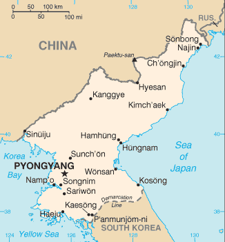 Mapa territorial global de Corea del norte Mapa del territorio actual de Corea del norte