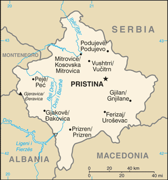 Mapa territorial global de Kosovo Mapa del territorio actual de Kosovo