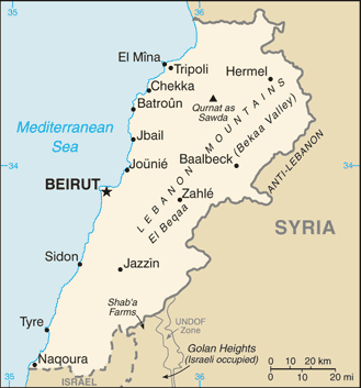 Mapa territorial global de Líbano Mapa del territorio actual de Líbano