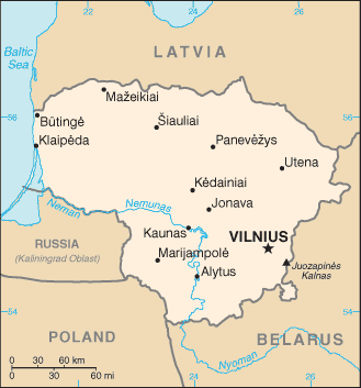 Mapa territorial global de Lituania Mapa del territorio actual de Lituania