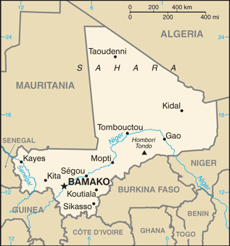 Mapa territorial global de Mali Mapa del territorio actual de Mali