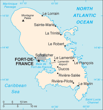 Mapa territorial global de Martinica Mapa del territorio actual de Martinica