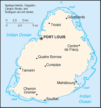 Mapa territorial global de Mauricio Mapa del territorio actual de Mauricio