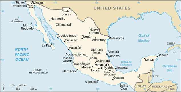 Mapa territorial global de México Mapa del territorio actual de México