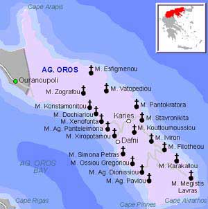 Mapa territorial global de Monte Athos Mapa del territorio actual de Monte Athos