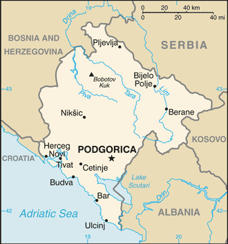 Mapa territorial global de Montenegro Mapa del territorio actual de Montenegro