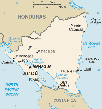 Mapa territorial global de Nicaragua Mapa del territorio actual de Nicaragua