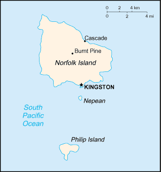 Mapa territorial global de Islas Norfolk Mapa del territorio actual de Islas Norfolk