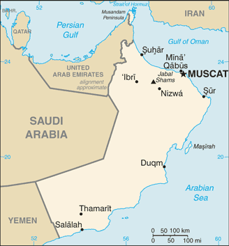 Mapa territorial global de Oman Mapa del territorio actual de Oman