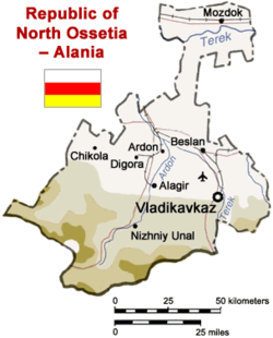 Mapa territorial global de Osetia del Norte Mapa del territorio actual de Osetia del Norte