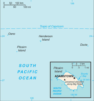 Mapa territorial global de Islas Pitcairn Mapa del territorio actual de Islas Pitcairn