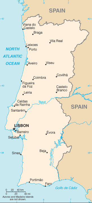 Mapa territorial global de Portugal Mapa del territorio actual de Portugal