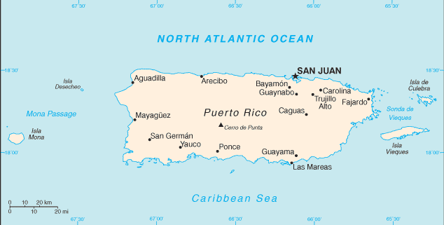 Mapa territorial global de Puerto Rico Mapa del territorio actual de Puerto Rico