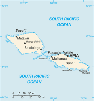 Mapa territorial global de Samoa Mapa del territorio actual de Samoa