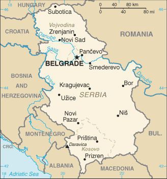 Mapa territorial global de Serbia Mapa del territorio actual de Serbia