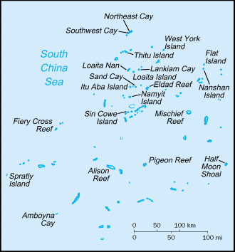 Mapa territorial global de Islas Spratly Mapa del territorio actual de Islas Spratly