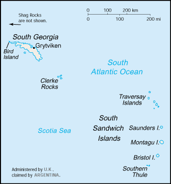 Mapa territorial global de Sud georgia and the South Sandwich island Mapa del territorio actual de Sud georgia and the South Sandwich island