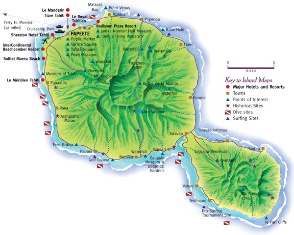 Mapa territorial global de Tahití Mapa del territorio actual de Tahití