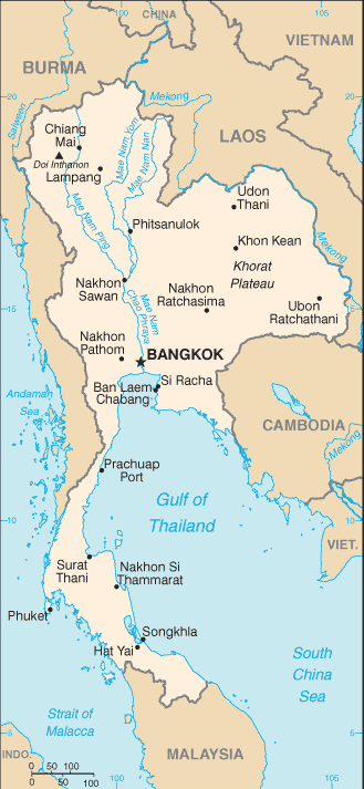Mapa territorial global de Thailandia Mapa del territorio actual de Thailandia