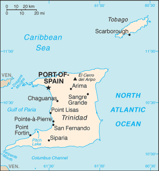 Mapa territorial global de Trinidad y Tobago Mapa del territorio actual de Trinidad y Tobago