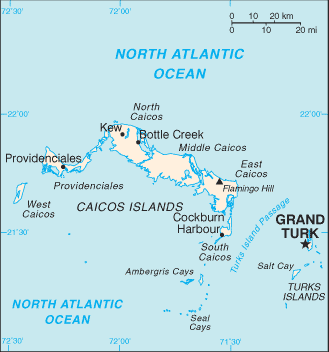 Mapa territorial global de Turks and Caicos island Mapa del territorio actual de Turks and Caicos island