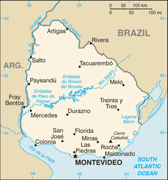 Mapa territorial global de Uruguay Mapa del territorio actual de Uruguay