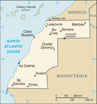 Mapa territorial global de Sahara occidental Mapa del territorio actual de Sahara occidental