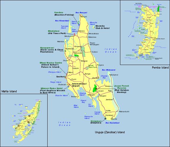 Mapa territorial global de Zanzíbar Mapa del territorio actual de Zanzíbar