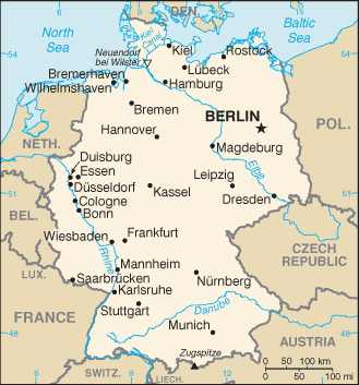 Mapa del territorio actual de Alemania