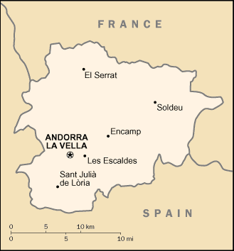 Mapa del territorio actual de Andorra
