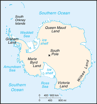 Mapa del territorio actual de Antártida