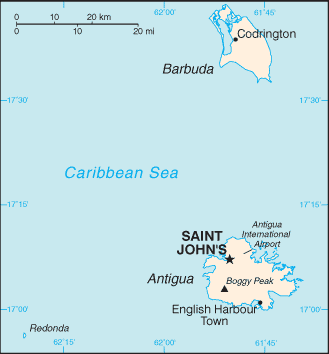 Mapa del territorio actual de Antigua y Barbuda