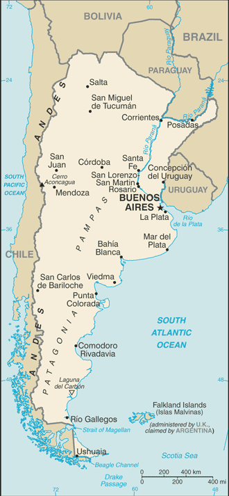 Mapa del territorio actual de Argentina