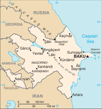 Mapa del territorio actual de Azerbaijan