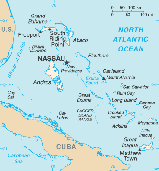 Mapa del territorio actual de Bahamas