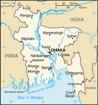 Mapa del territorio actual de Bangladesh