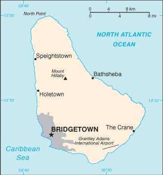 Mapa del territorio actual de Barbados