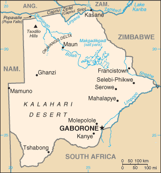 Mapa del territorio actual de Botswana