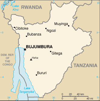 Mapa del territorio actual de Burundi