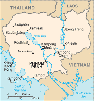 Mapa del territorio actual de Camboya